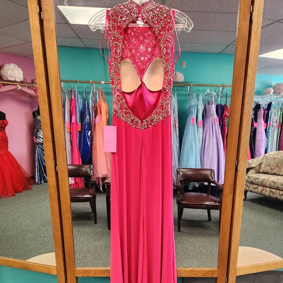 Mori Lee 97036 Fuchsia Size 0 Jersey Knit Prom Dress/Formal Gown - Picture 4 of 6
